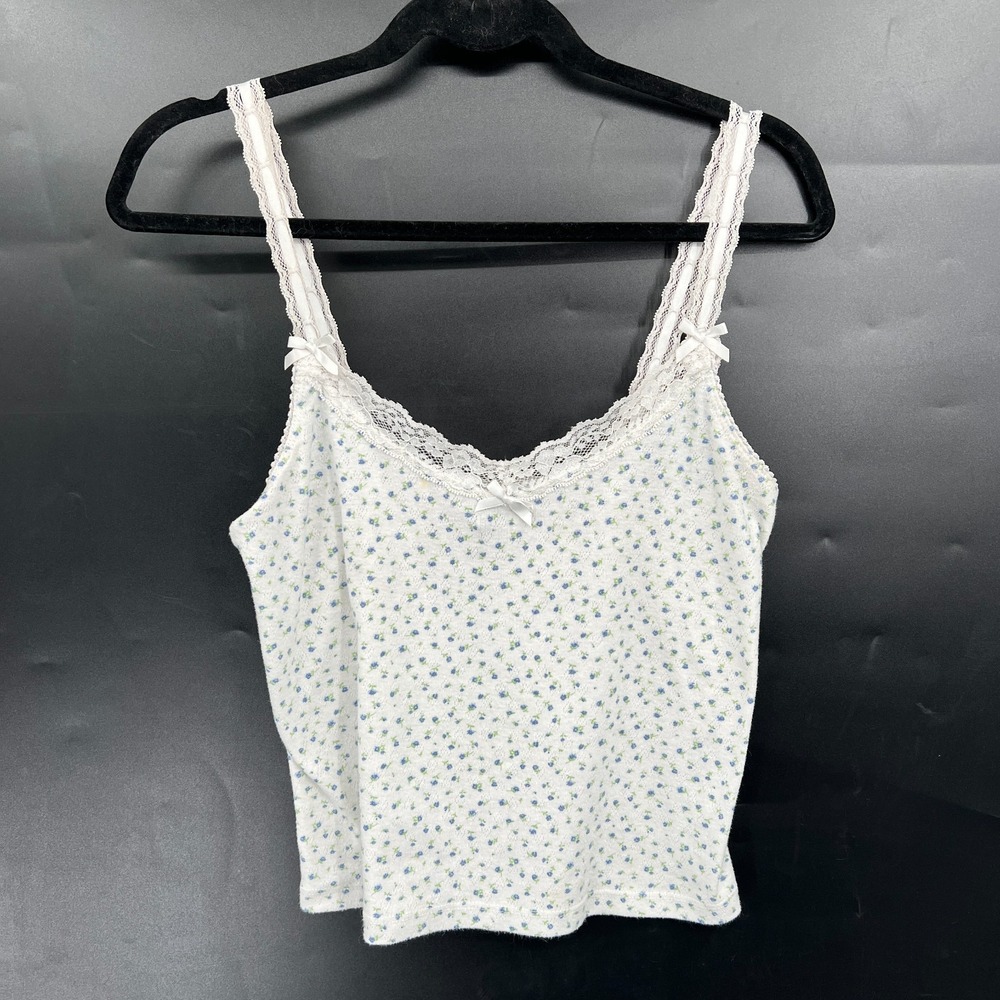 Vintage y2k Just Polly floral lace accent tank top grunge coquette 90s blue L